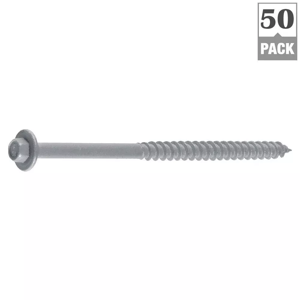 1/4 in. 5 in. LedgerLok Coarse Steel External Hex Drive, Flat Head Ledger Board Wood Screw Fasteners (50-Pack)
