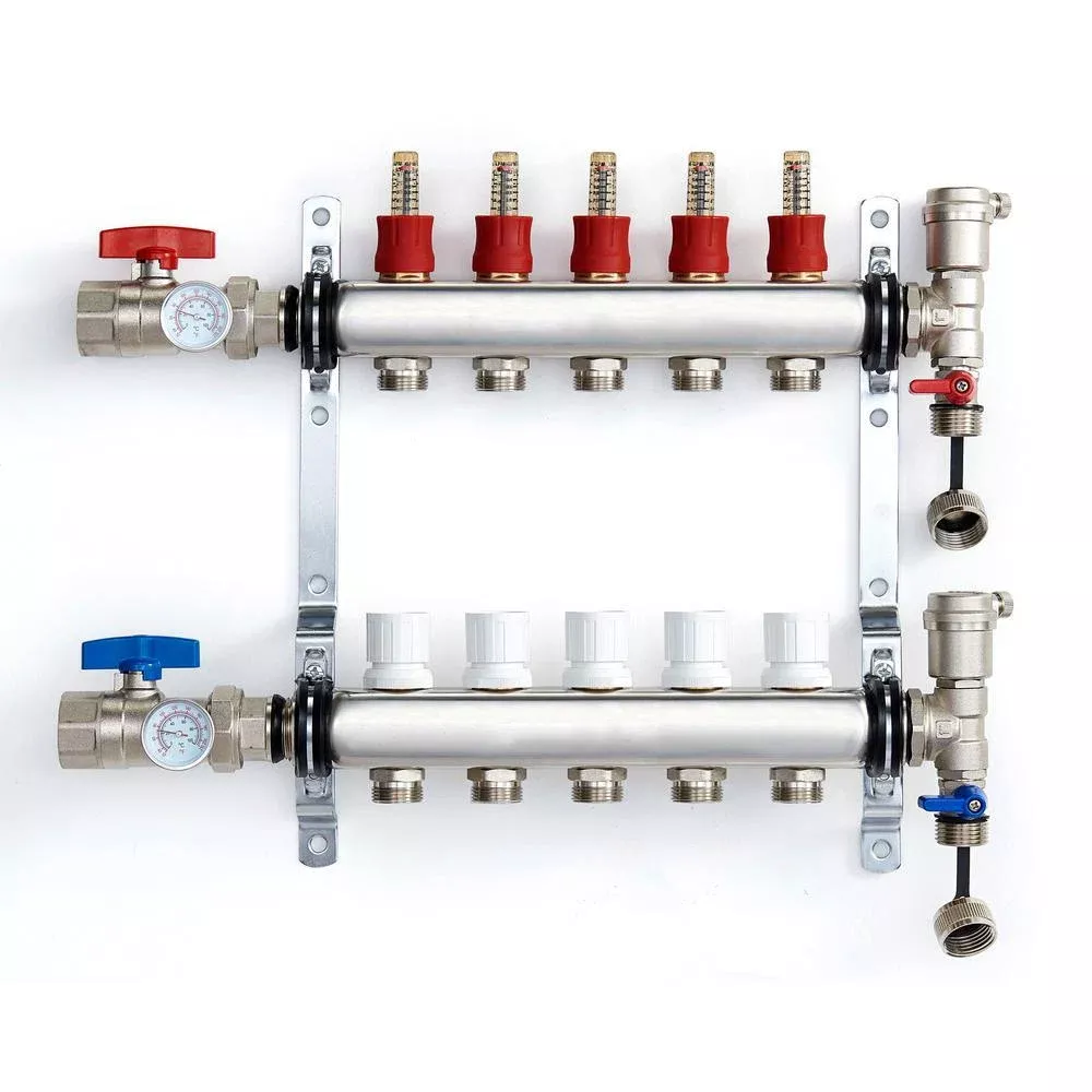 1 in. NPT Inlet x 1/2 in.Stainless Steel Compression Connection 5-Outlet Radiant Heating Manifold