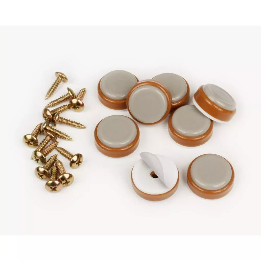 1 in. Round Caramel Color Self Stick or Screw On Floor Protector Chair Glides/Slider Feet (Set of 8)