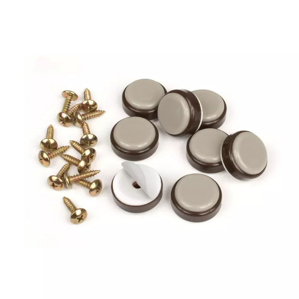 1 in. Round Chocolate Brown Self Stick or Screw On Floor Protector Chair Glides/Slider Feet (Set of 8)