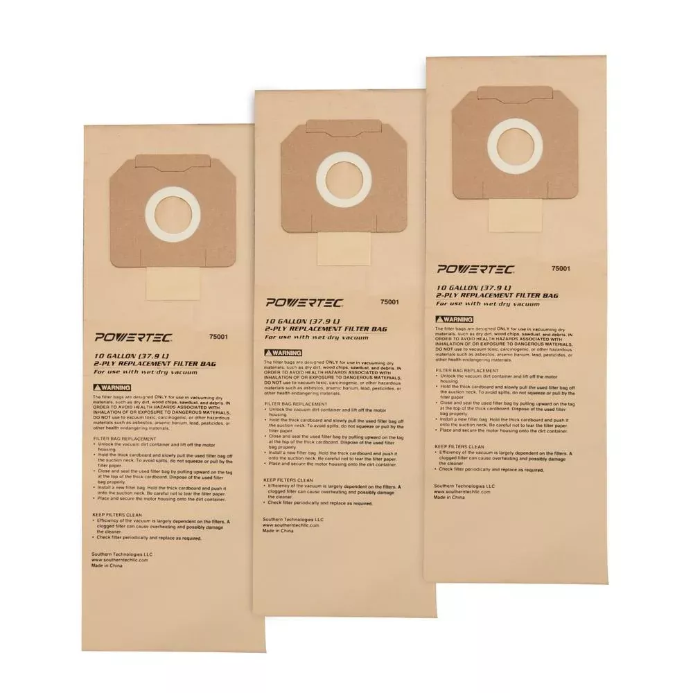 10 Gal. High Efficiency Filter Bags for D27904 and Porter-Cable 7812 Dust Extractors (3-Pack)