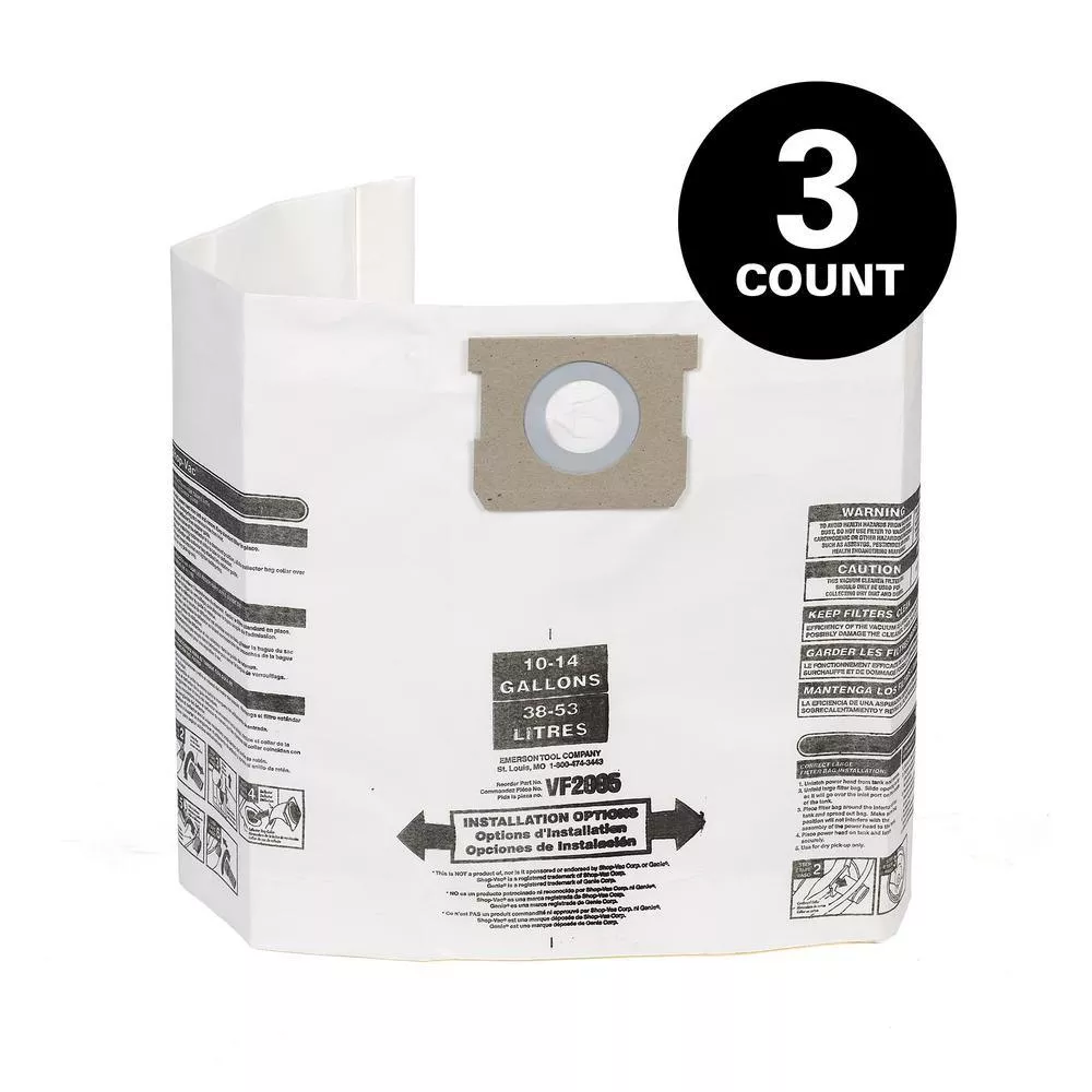 10 Gal. to 14 Gal. Dust Collection Bags for Genie and Shop-Vac Wet/Dry Vacuums (3-Pack)