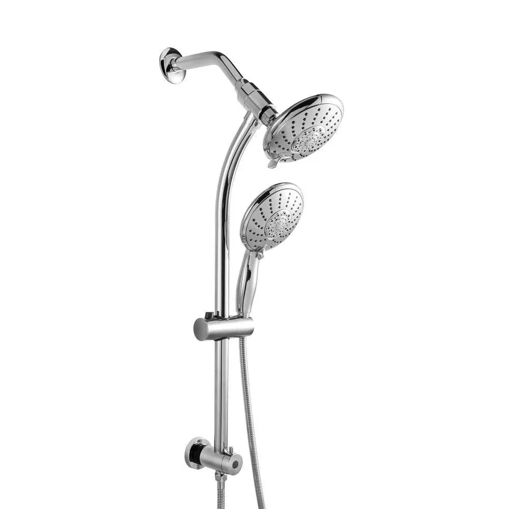 5-Spray Patterns 5 in. Wall Mount Dual Shower Heads with Adjustable Slide Bar and Stainless Steel Hose in Brushed Nickel