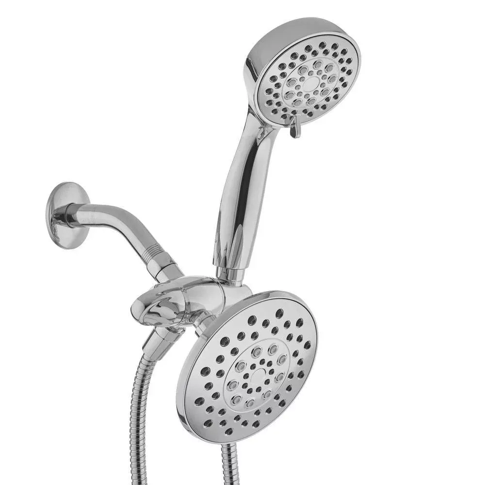 6-spray 5.51 in. Dual Shower Head and Handheld Shower Head in Chrome