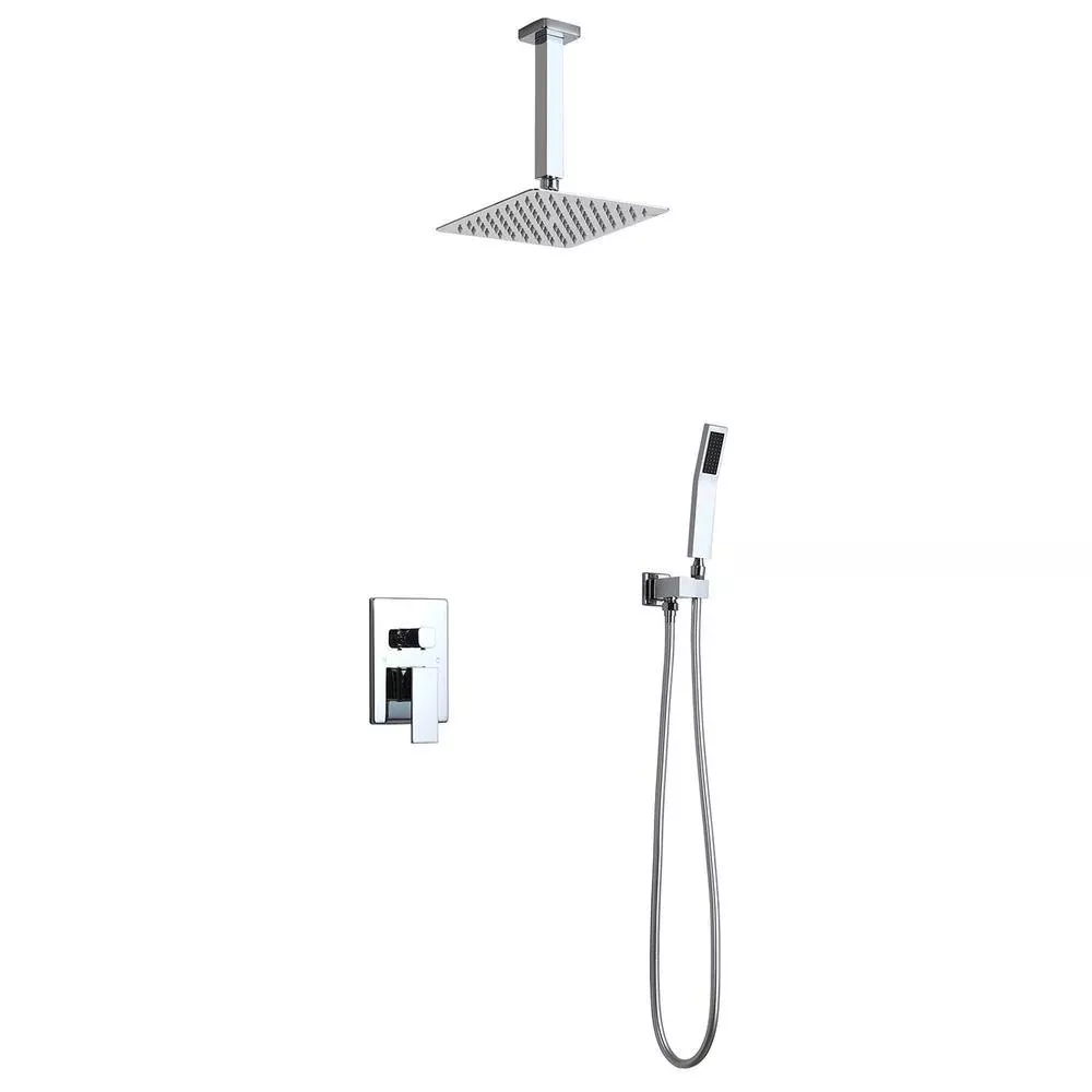 6-Spray Patterns 12 in. with 2 GPM Wall Mount Rain Fixed Shower Head in Polished Chrome