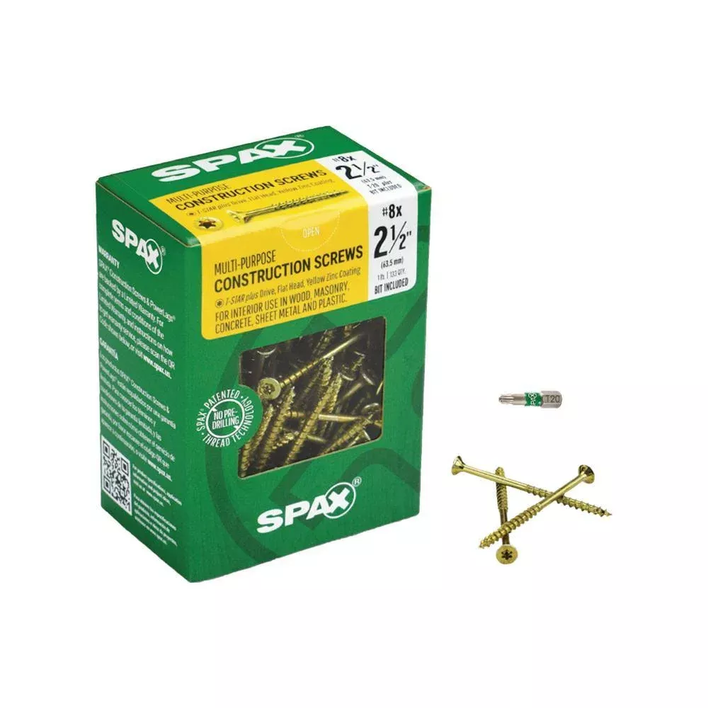 #8 x 2-1/2 in. T-Star Plus Drive Flat-Head Partial Thread Yellow Zinc Coated Multi-Material Screw (133 per Box)
