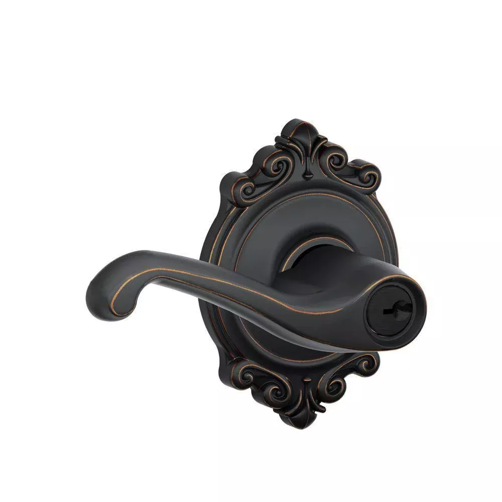 Flair Aged Bronze Keyed Entry Door Lever with Brookshire Trim