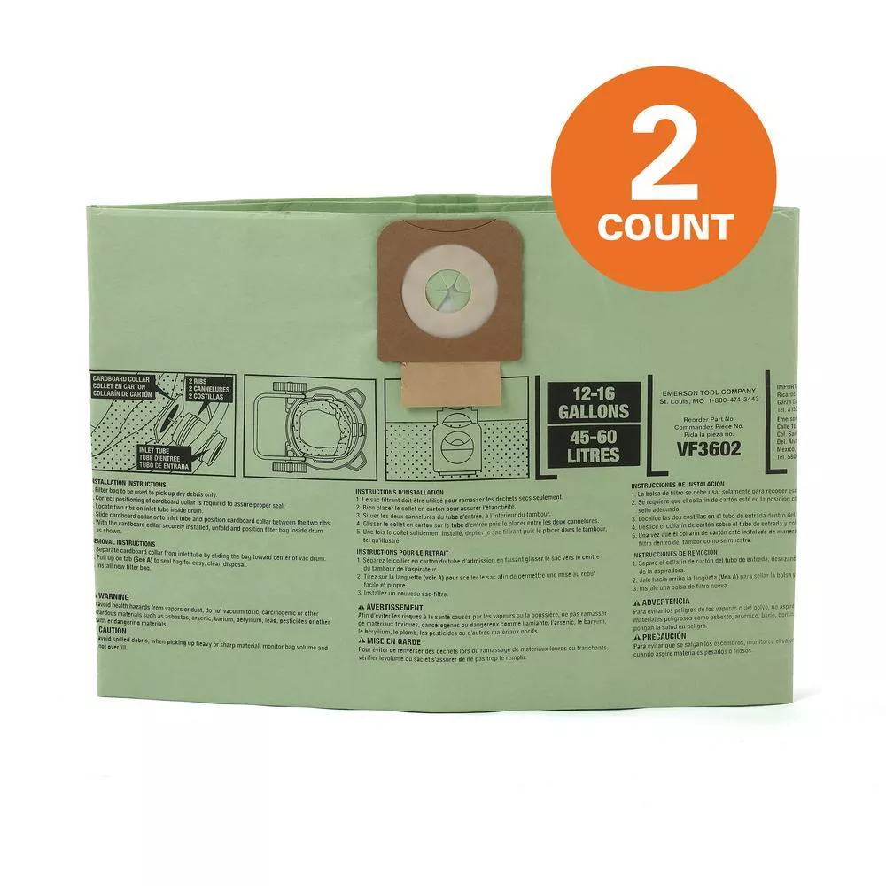 Premium Size A Cyclonic Dry Pick-Up Dust Bags for Select 12 to 16 Gal. RIDGID Wet/Dry Shop Vacuums (2-Pack)