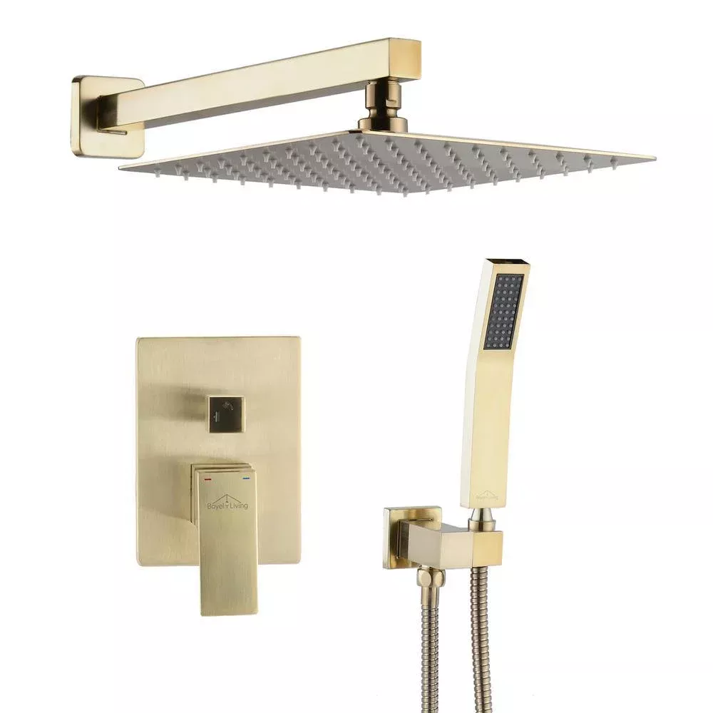 Shower System Wall Mounted with 10 in. Square Rainfall Shower head and Handheld Shower Head Set, Matte Black